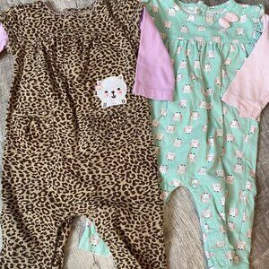 Baby Animal-Themed Rompers Set With Cute Cat & Owl Prints 3-6 m